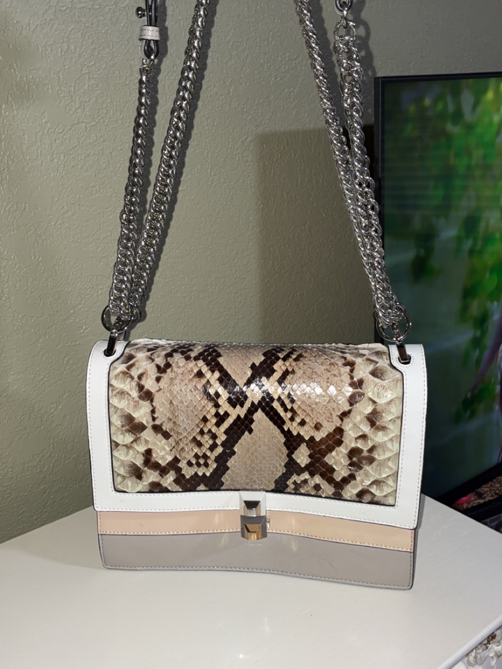 Fendi Kan I small - Neutral Snake-Print Crossbody Bag with Chain Strap